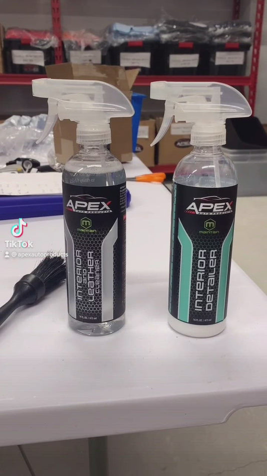 APEX INTERIOR AND LEATHER CLEANER is a highly effective cleaner designed to clean and remove dirt, oil, grease, and grime. 